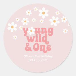 Retro Jonge Wilde Eén Madeliefje bloem 1e verjaard Ronde Sticker