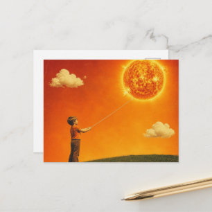 Retro Jongen Lasseert De Zonneschijn Surrealistisc Briefkaart
