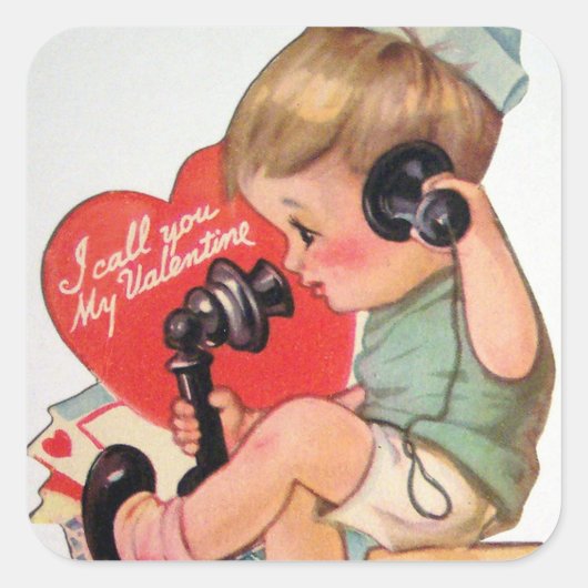 Retro jongen Valentijn sticker (Voorkant)