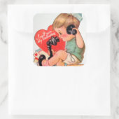 Retro jongen Valentijn sticker (Tas)