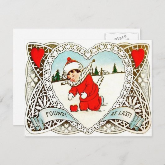  retro-jongen vindt hart in Valentijn Feestdagenkaart (Voorkant / Achterkant)