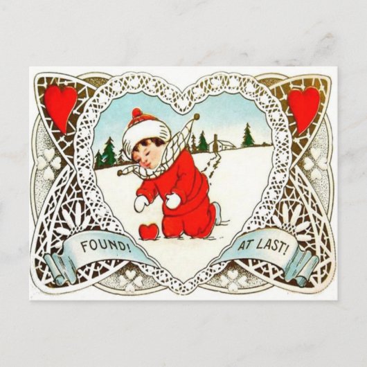  retro-jongen vindt hart in Valentijn Feestdagenkaart (Voorkant)