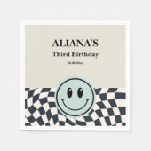Retro Jongen zwart & wit geruit verjaardag Servet (Voorkant)
