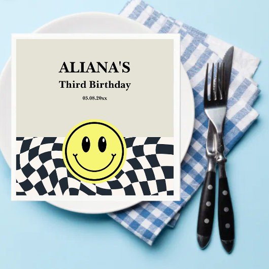 Retro Jongen zwart & wit geruit verjaardag Servet