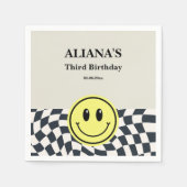 Retro Jongen zwart & wit geruit verjaardag Servet (Voorkant)