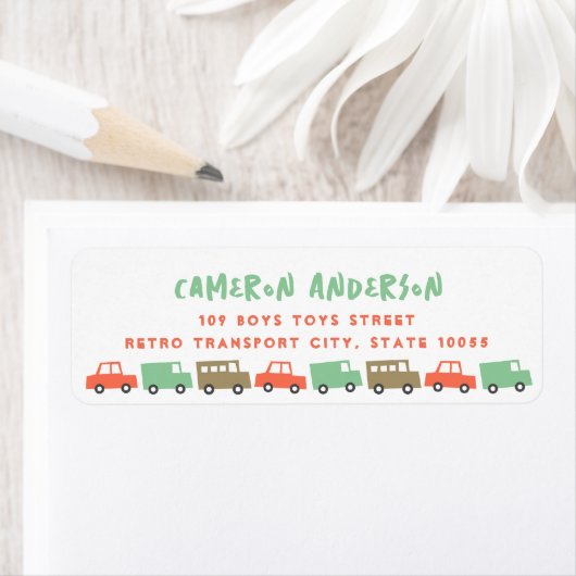 Retro Jongens Speelgoed Leuk Vervoer Verjaardagsad Etiket (Insitu)