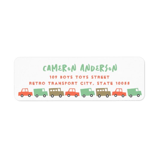 Retro Jongens Speelgoed Leuk Vervoer Verjaardagsad Etiket (Voorkant)