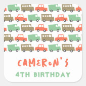 Retro Jongens Speelgoed Leuk Vervoer Verjaardagsfe Vierkante Sticker (Voorkant)