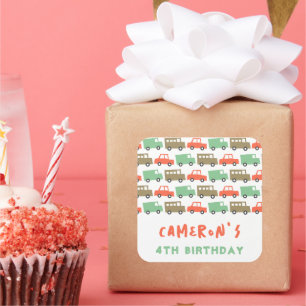 Retro Jongens Speelgoed Leuk Vervoer Verjaardagsfe Vierkante Sticker