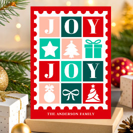 Retro Joy Christmas Postage Stamp Feestdagen Kaart