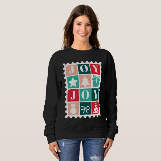 Retro Joy Christmas Postage Stamp Trui (Voorkant volledig)