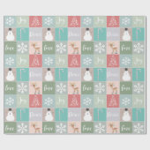 Retro Joy Schattigee Kerst Illustraties Pleinen Cadeaupapier (Vlak)