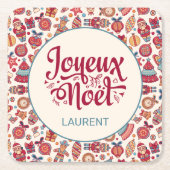 Retro Joyeux Noel Aangepast Kartonnen Onderzetters (Voorkant)