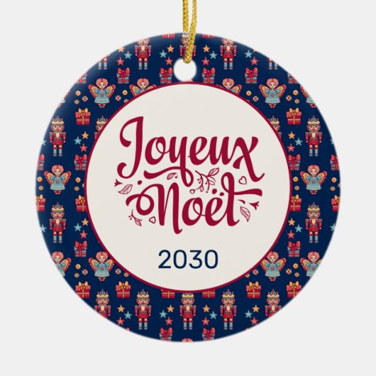 Retro Joyeux Noel Keramisch Ornament (Voorkant)