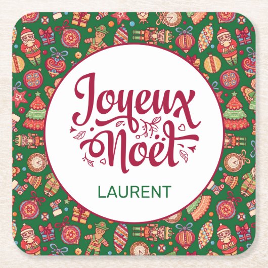 Retro Joyeux Noel Persoonlijk Kartonnen Onderzetters (Voorkant)