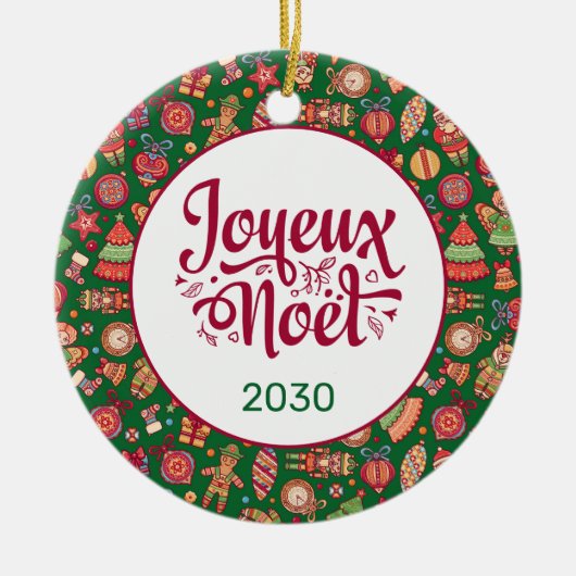 Retro Joyeux Noel Persoonlijk Keramisch Ornament (Voorkant)