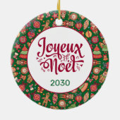 Retro Joyeux Noel Persoonlijk Keramisch Ornament (Achterkant)