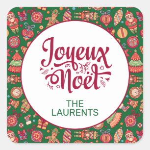 Retro Joyeux Noel Persoonlijk Vierkante Sticker