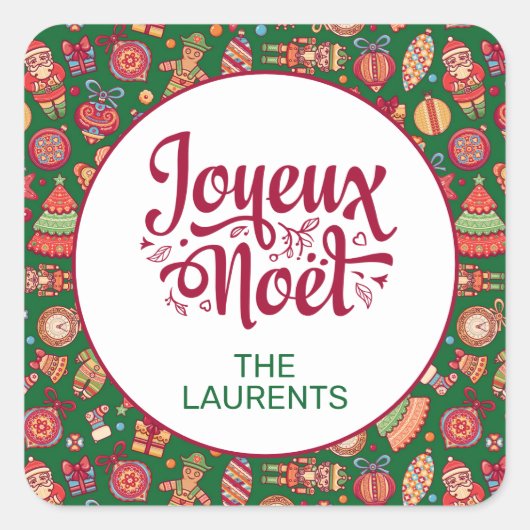 Retro Joyeux Noel Persoonlijk Vierkante Sticker (Voorkant)
