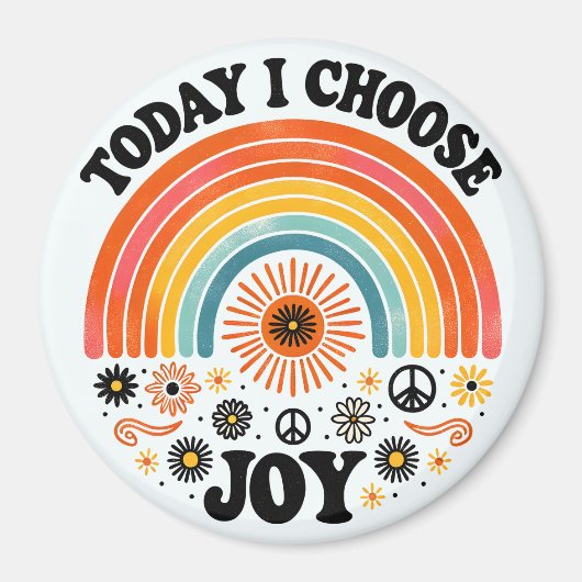 Retro Joyful Rainbow Peace Magnet Kies Joy (Voorkant)