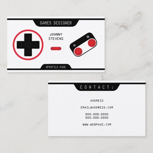 Retro joypad-controller ziet er wit uit visitekaartje (Voorkant / Achterkant)