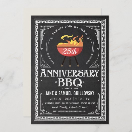 Retro Jubileum BBQ Invitations Chalkboard Kaart (Voorkant / Achterkant)