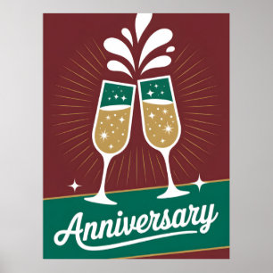 Retro jubileum grafisch met bruisende champagne poster