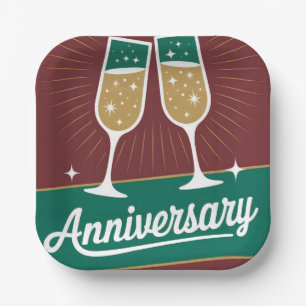 Retro jubileumgrafiek met sprankelende champagne papieren bordje