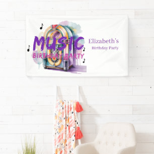 Retro Jukebox Muziek Verjaardagsfeest Verwelkoming Spandoek