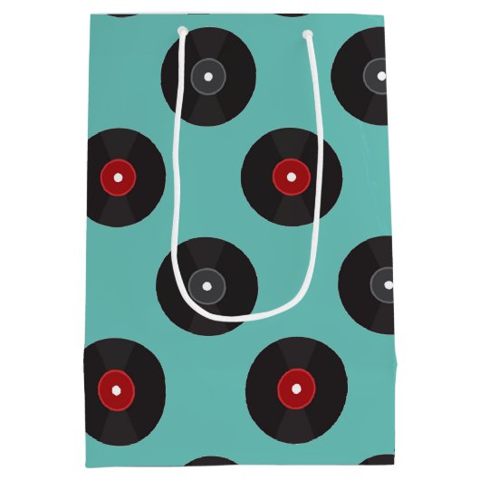 Retro Jukebox Records Patroon Medium Cadeauzakje (Achterkant)