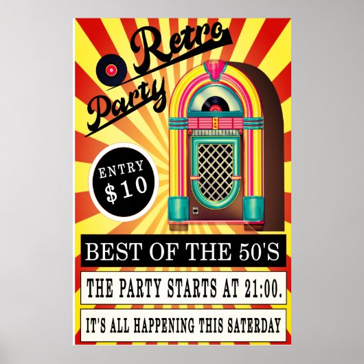  retro jukebox rock and roll swing rockabilly jive poster (Voorkant)