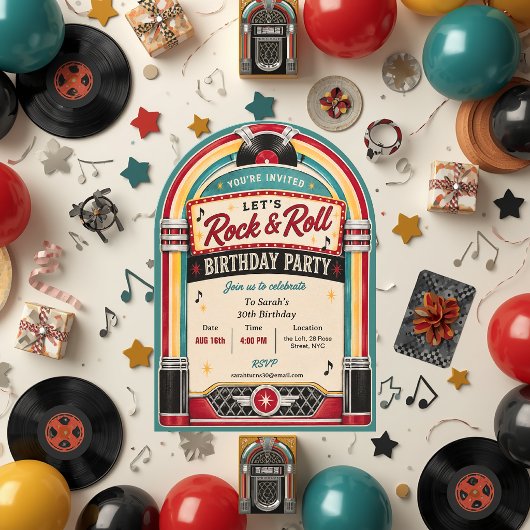 Retro Jukebox Verjaardagsfeest Uitnodiging