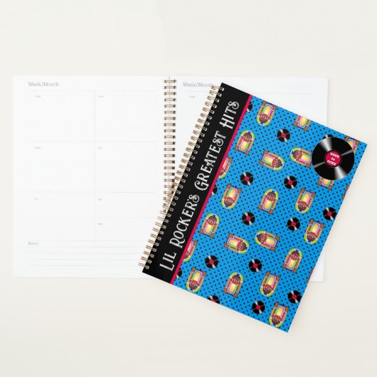Retro Jukebox Vinyl Records Muziek Blauw Personali Planner (Display)
