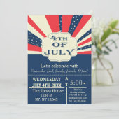 Retro Juli 4e Holiday Partij Uitnodiging (Staand voorkant)