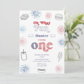 Retro Juli 4e vuurwerk 1e verjaardag Kaart (Staand voorkant)