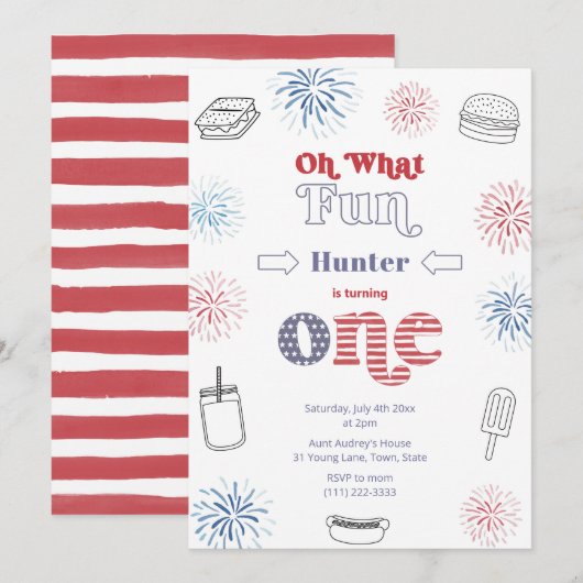 Retro Juli 4e vuurwerk 1e verjaardag Kaart (Voorkant / Achterkant)