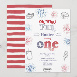 Retro Juli 4e vuurwerk 1e verjaardag Kaart