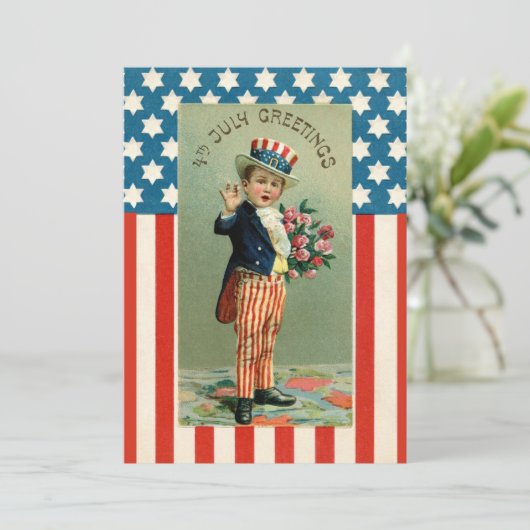  Retro juli 4th USA Young Uncle Sam Feestdagenkaart (Staand voorkant)