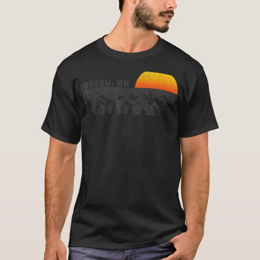 Retro Juneau Alaska Mountain Sunset T-shirt (Voorkant)