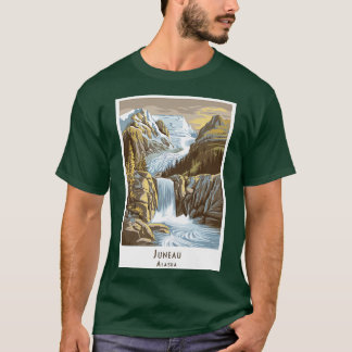Retro Juneau Alaska waterval en gletsjer T-shirt