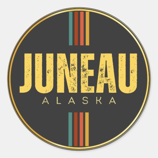 Retro  Juneau Stad Alaska State 70s Groovy Ronde Sticker (Voorkant)