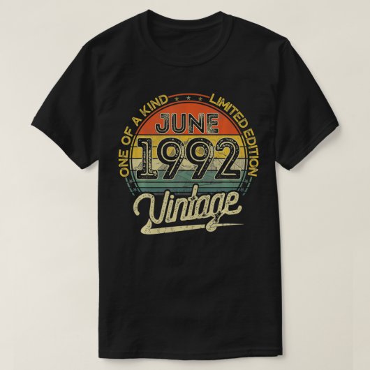  retro juni 1992 29e verjaardag 29 jaar t-shirt (Design voorkant)
