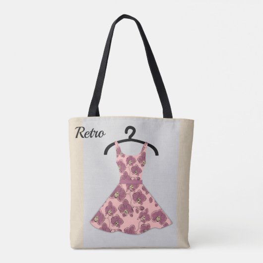 Retro  jurk poka stipt zwart wit koraal tote bag (Achterkant)