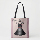 Retro  jurk poka stipt zwart wit koraal tote bag (Voorkant)