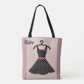 Retro  jurk poka stipt zwart wit koraal tote bag (Achterkant)