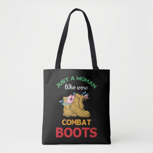 Retro Just a Woman Combat Boots Veteran Floral Tote Bag (Voorkant)