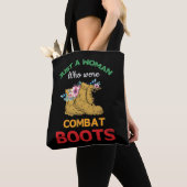 Retro Just a Woman Combat Boots Veteran Floral Tote Bag (Dichtbij)