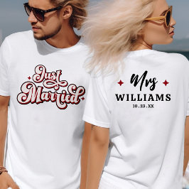 Retro Just Married Mijn en Meneer Roze Rood & Wit T-shirt