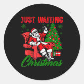 Retro Just Waiting For Christmas Santa Merry Xmas  Ronde Sticker (Voorkant)