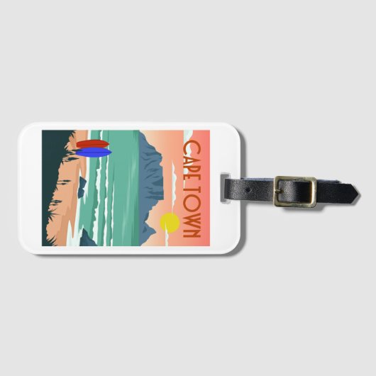 Retro Kaapstad Zuid-Afrika Tafelberg kunst Bagagelabel (Voorkant (horizontaal))